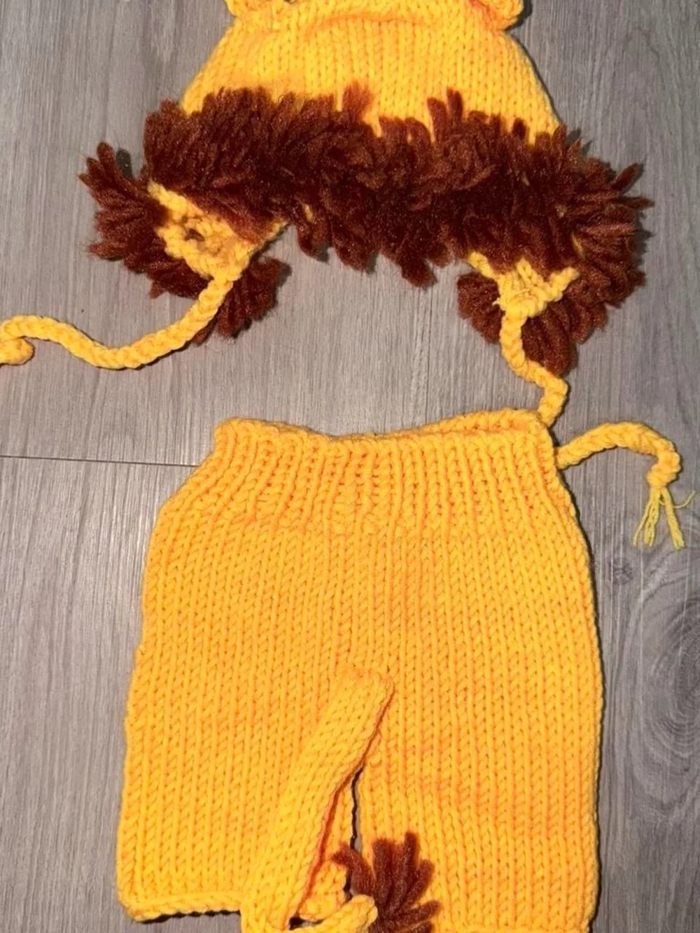 Handmade Kids Yellow Knit Lion Hat and Shorts Set